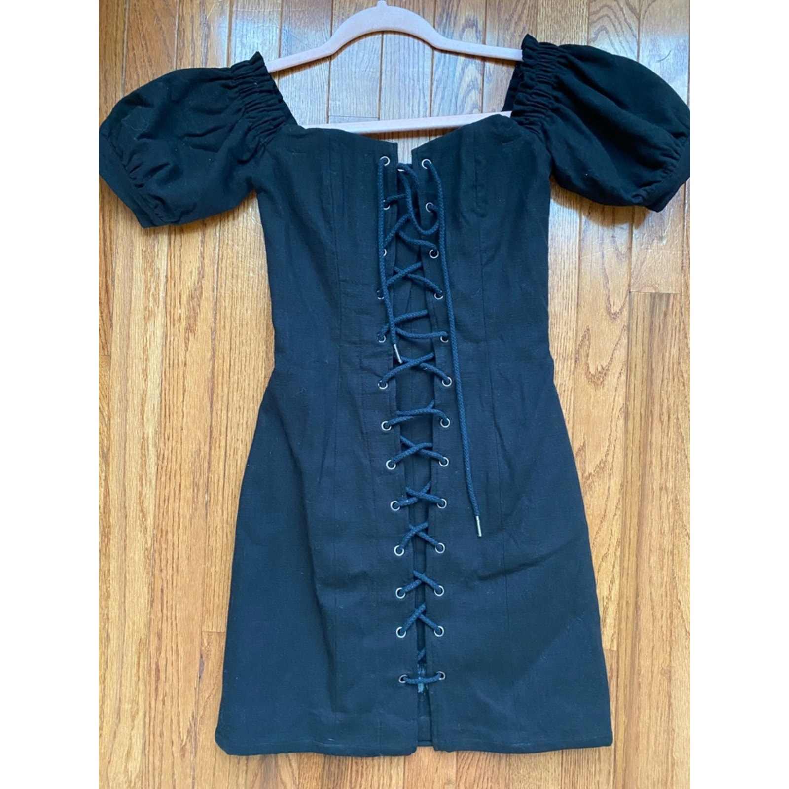 Stone Cold Fox Revolve $285 Black Pamela Lace Up Linen Corset Dress Sz 1 Xs Euc — image 3 of 8